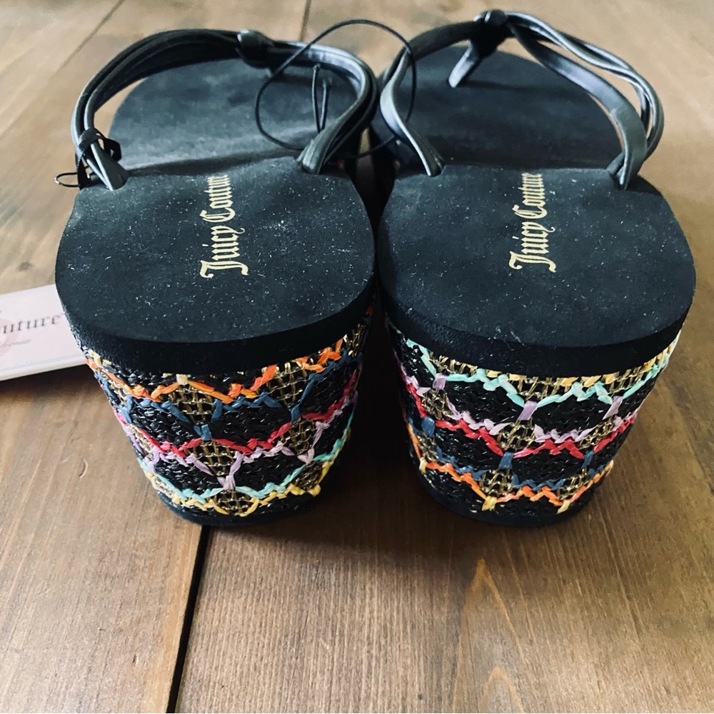 NWT Juicy Couture black embroidered wedge sandals - Picture 2 of 9